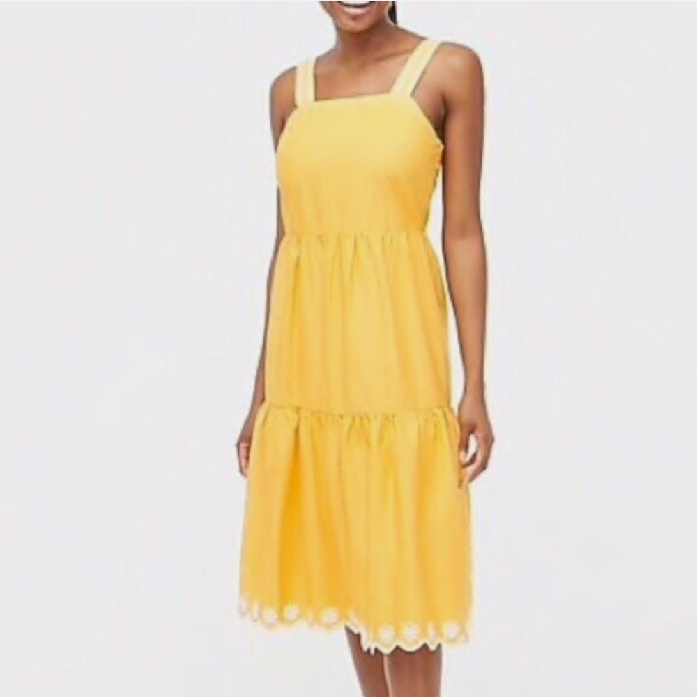 J. Crew Embroidered‎ Scalloped Tiered Midi Dress 0 Marigold